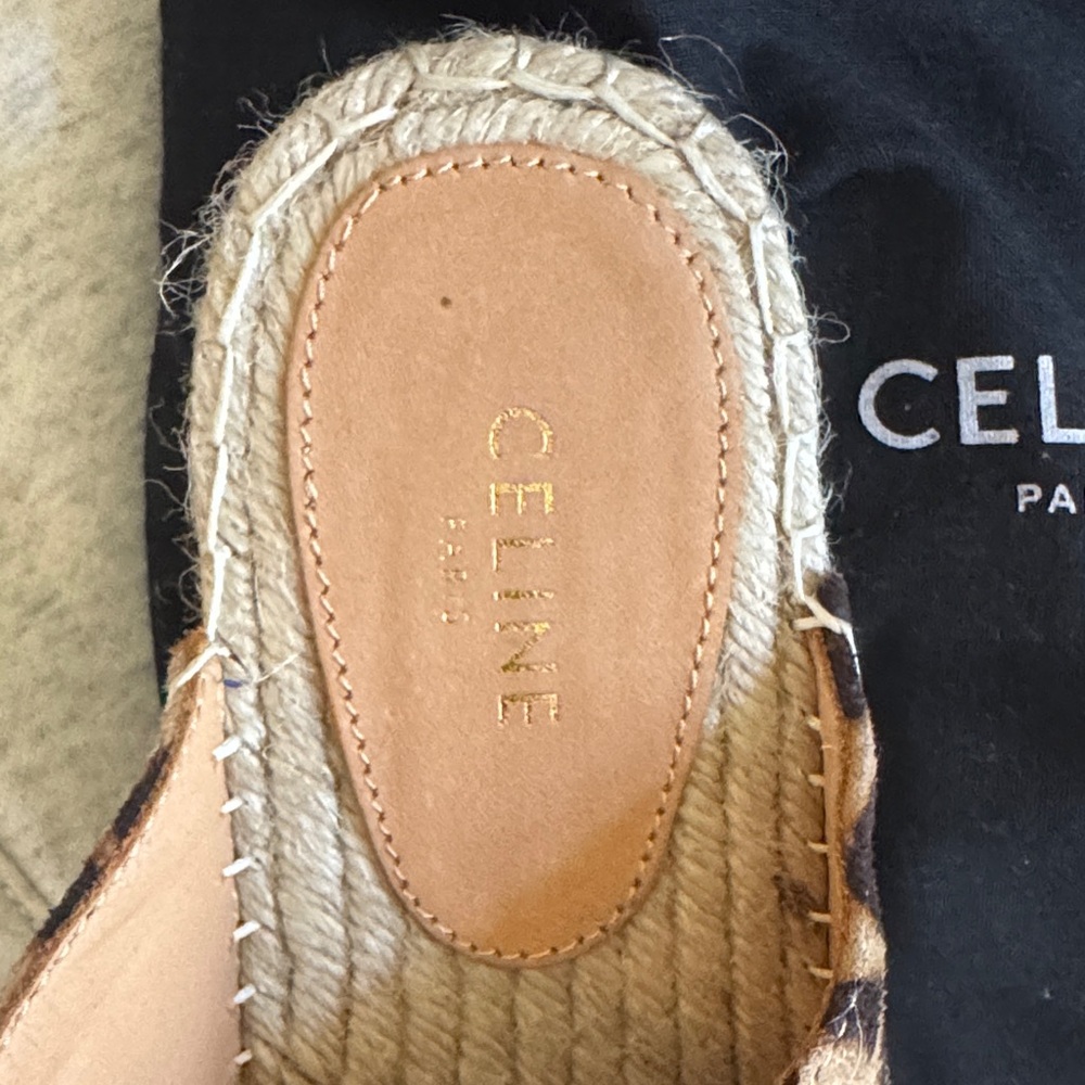 Celine Leopard Print Espadrille Mule in Brown and Black - Picture 2 of 6